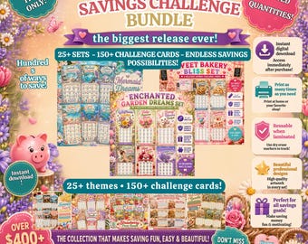 Ultimate Savings Challenge Bundle Digital Download | 150+ Cash Stuffing Challenges | 25+ Savings Tracker Sets |  Limited Edition