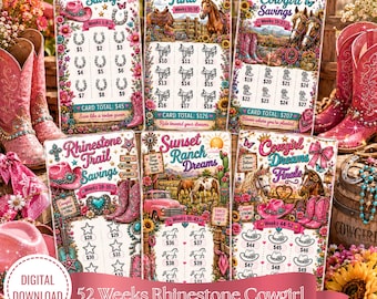 Rhinestone Cowgirl 52-Week Savings Challenge Bundle | Digital Download | Printable Savings Challenge | Cowgirl Budget Track