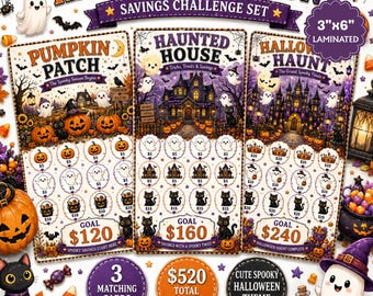 Halloween Savings Challenge 3 Card Set | Laminated 3x6 Savings Challenge Cards | Cute Spooky Savings Tracker |  Halloween Budget Insert