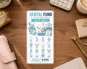 Dental Fund Savings Challenge | Save 400 for Dental Expenses | Laminated Savings Tracker Card | Dental Care Sinking Fund | Cash Stuffing