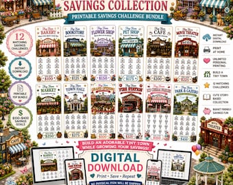 Tiny Town Savings Collection | Printable Savings Challenge Bundle | 12 Savings Challenges | Digital Download | Budgeting Printable