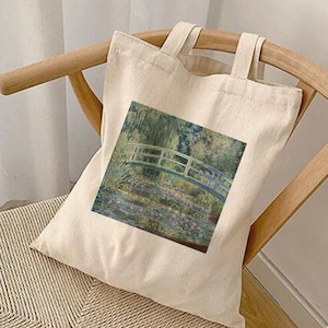 Monet Water Lillies Tote, Claude Monet Bag, Monet Gift, Monet Tote Canvas, Art lover, Oil Painting, Gift for Painter, Aesthetic Bag
