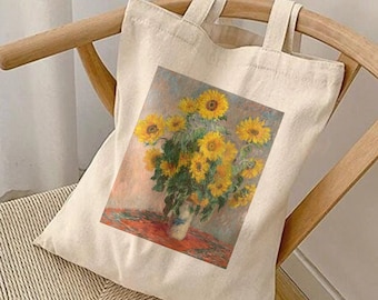 Monet Sonnenblume Tasche, Claude Monet Tasche, Monet Geschenk, Monet Tasche Leinwand, Kunstliebhaber, Ölgemälde, Sonnenblume Tasche