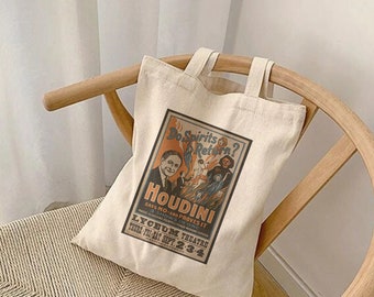 Houdini Tote, Magician Tote, October tote, Canvas bag, Book Bag,Trick Or Treat Bag,Reading bag, Candy basket, Fall Aesthetic, Magic Lover