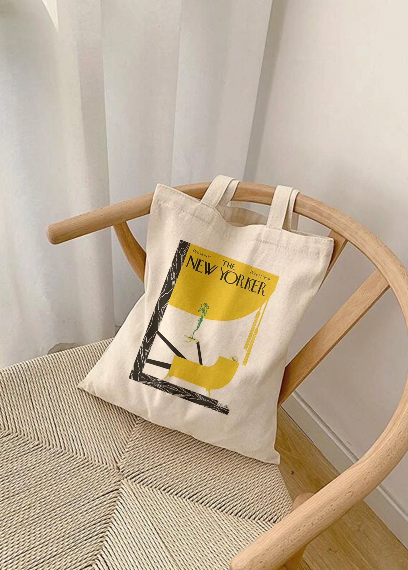 The New Yorker Tote Bag Modern Tote Yellow Aesthetic Tote NYC Aesthetic Canvas Bag New York Art Shoulder Bag Golden Etsy UK