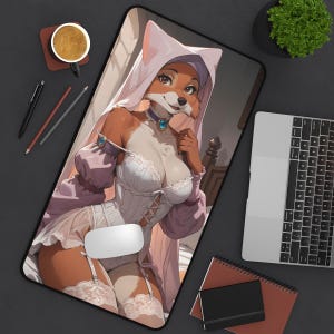 Anthro Fox Girl Deskmat - Furry Girl Gaming Desk Mat, Computer Accessory, Mouse Mat Workstation Pad, Gaming Mousepad