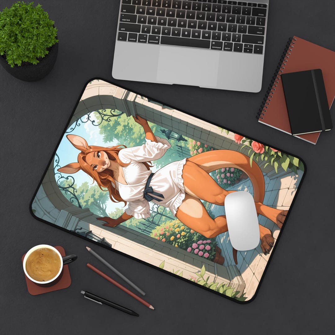 Anthro Kangaroo in the Garden Deskmat - Furry Girl Gaming Desk Mat ...
