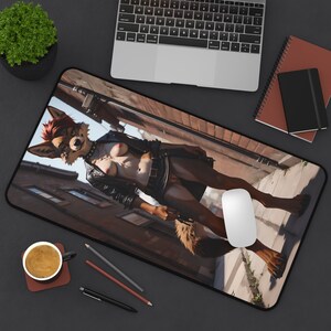 Punk Coyote Furry Girl Desk Mat NSFW Anthro Computer Accessory and