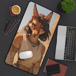 Coyote Furry Girl Desk Mat - Anthro Computer Accessory and Decor - Large Mousepad
