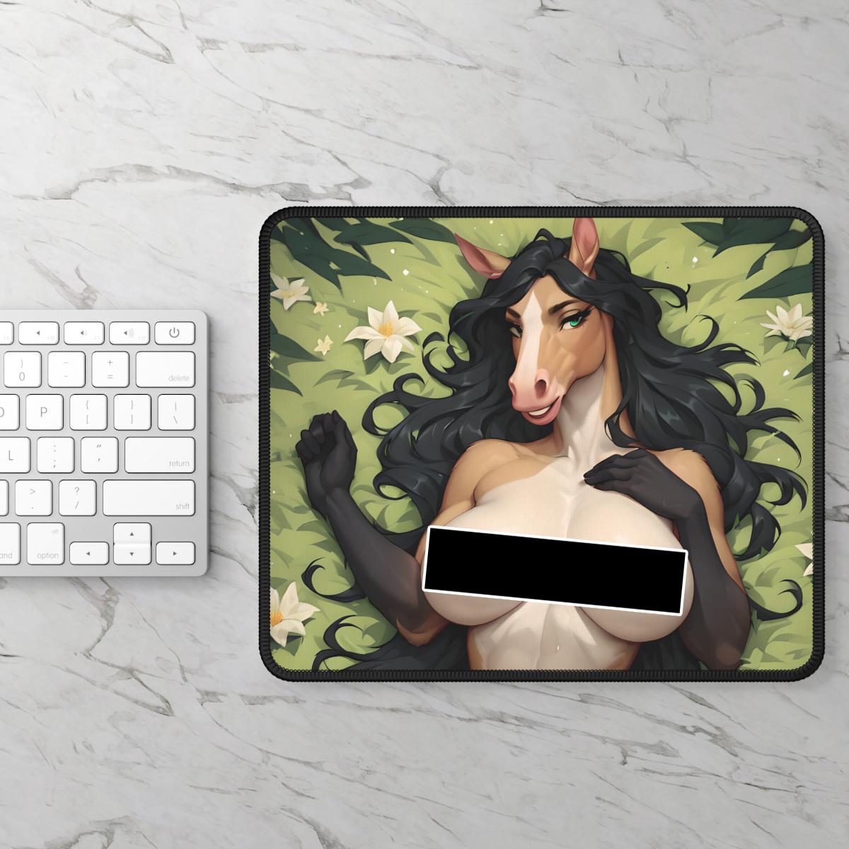 Horse Girl in a Meadow Mousepad - Furry Computer Accessories and Decor - Mature Content Topless