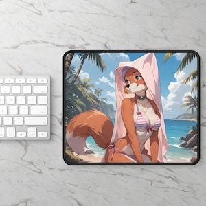 Anthro Fox Girl Mousepad - Furry Computer Accessories and Decor - Furry Girl Gaming Mouse Pad, Desk Accessory, Mouse Mat