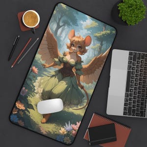 Anthro Mouse Girl Deskmat - Furry Girl Gaming Desk Mat, Computer Accessory, Mouse Mat Workstation Pad, Gaming Mousepad