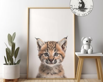 Baby Bobcat Wall Art - PHYSICAL PRINT , Animal Illustration, Nursery Wall Decor, Infant Nursery Art, Matte Poster