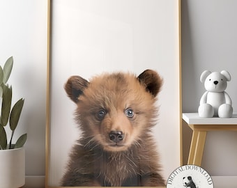 Brown Bear Nursery Wall Art, Modern Minimal Decor, Digital Download
