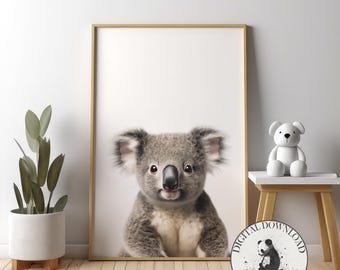 Koala Bear Nursery Wall Art, Modern Minimal Decor, Digital Download