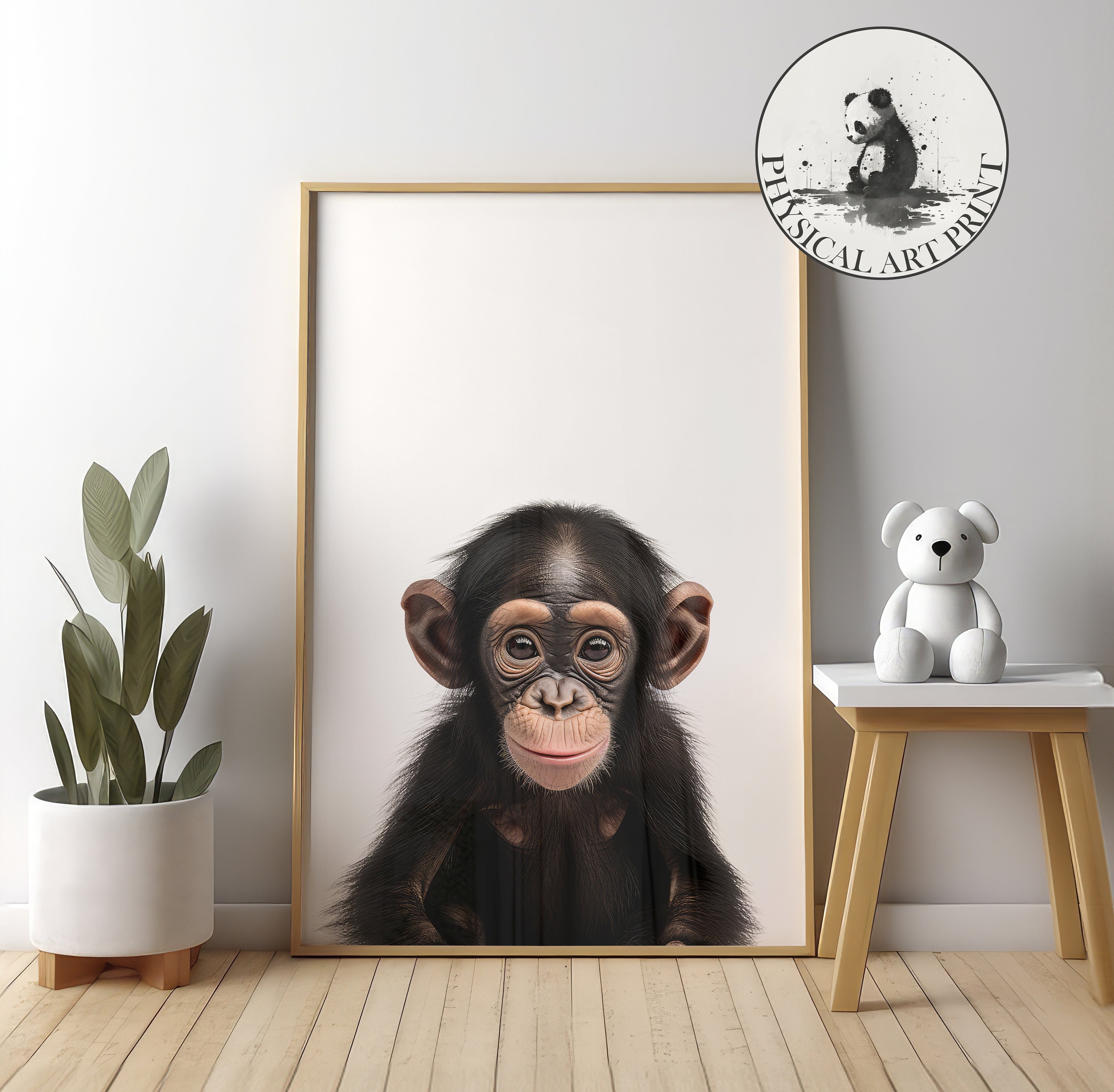 Baby Chimpanzee Wall Art - PHYSICAL PRINT , Animal Illustration, Nursery Wall Decor, Infant Nursery Art, Matte Poster