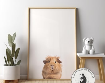 Guinea Pig Wall Art  - DIGITAL DOWNLOAD, Cute Guinea Pig Illustration, Infant Nursery Decor, Ink Drawing, PRINTABLE Art