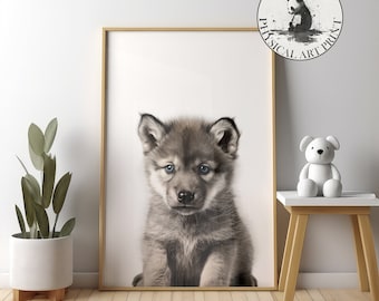 Wolf Cub Wall Art - PHYSICAL PRINT , Animal Illustration, Nursery Wall Decor, Infant Nursery Art, Matte Poster