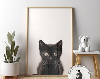 Black Cat Nursery Wall Art, Kids Room Decor, Digital Download