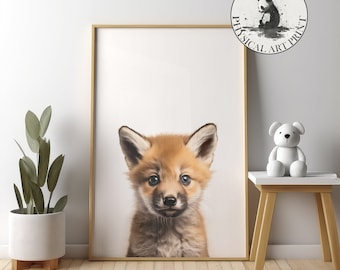 Lámina decorativa infantil con diseño de zorro, temática del bosque, impresión física.