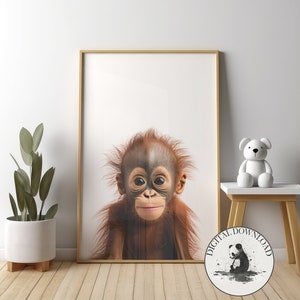 Baby Orangutan Wall Art  - DIGITAL DOWNLOAD, Cute Baby Orangutan Illustration, Infant Nursery Decor, Ink Drawing, PRINTABLE Art