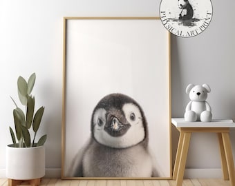 Penguin Nursery Wall Art, Modern Minimal Decor, Physical Print
