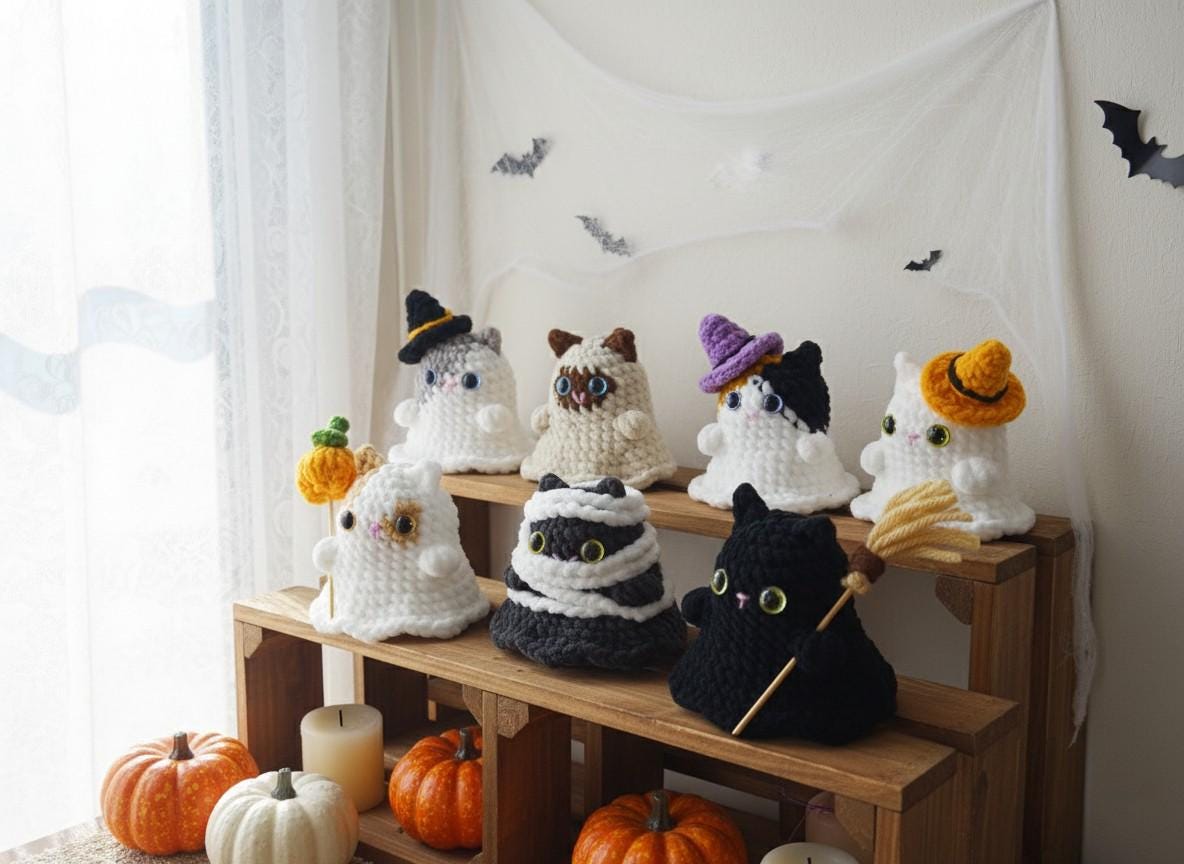 40 Crochet Witchy Stuff Patterns with Hats, Bats, and Ghosts 38 Halloween Ghost Cat Crochet