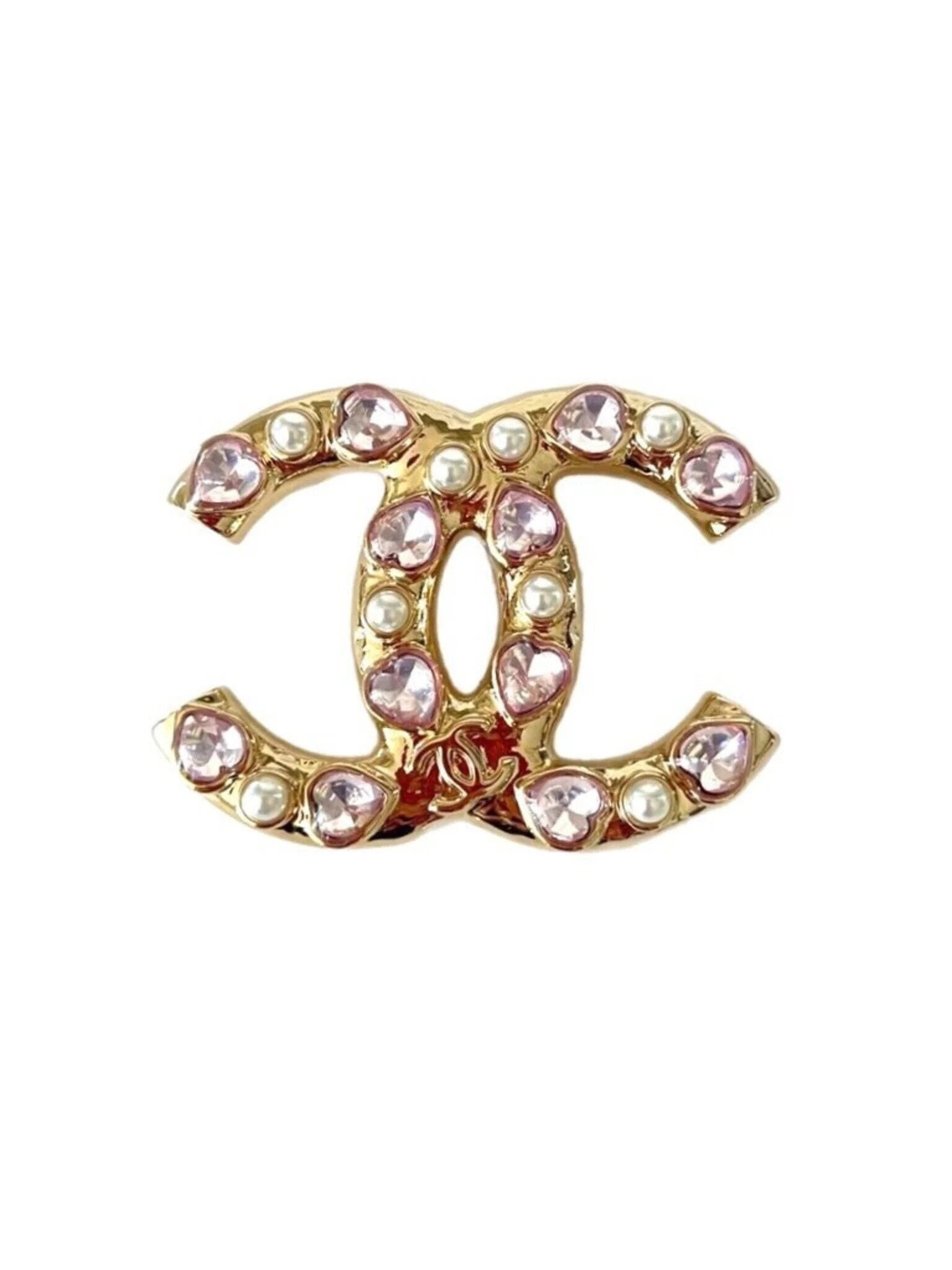 Coco Chanel Pin Brooch in Gilt Metal CC Logo Pearl and Strass