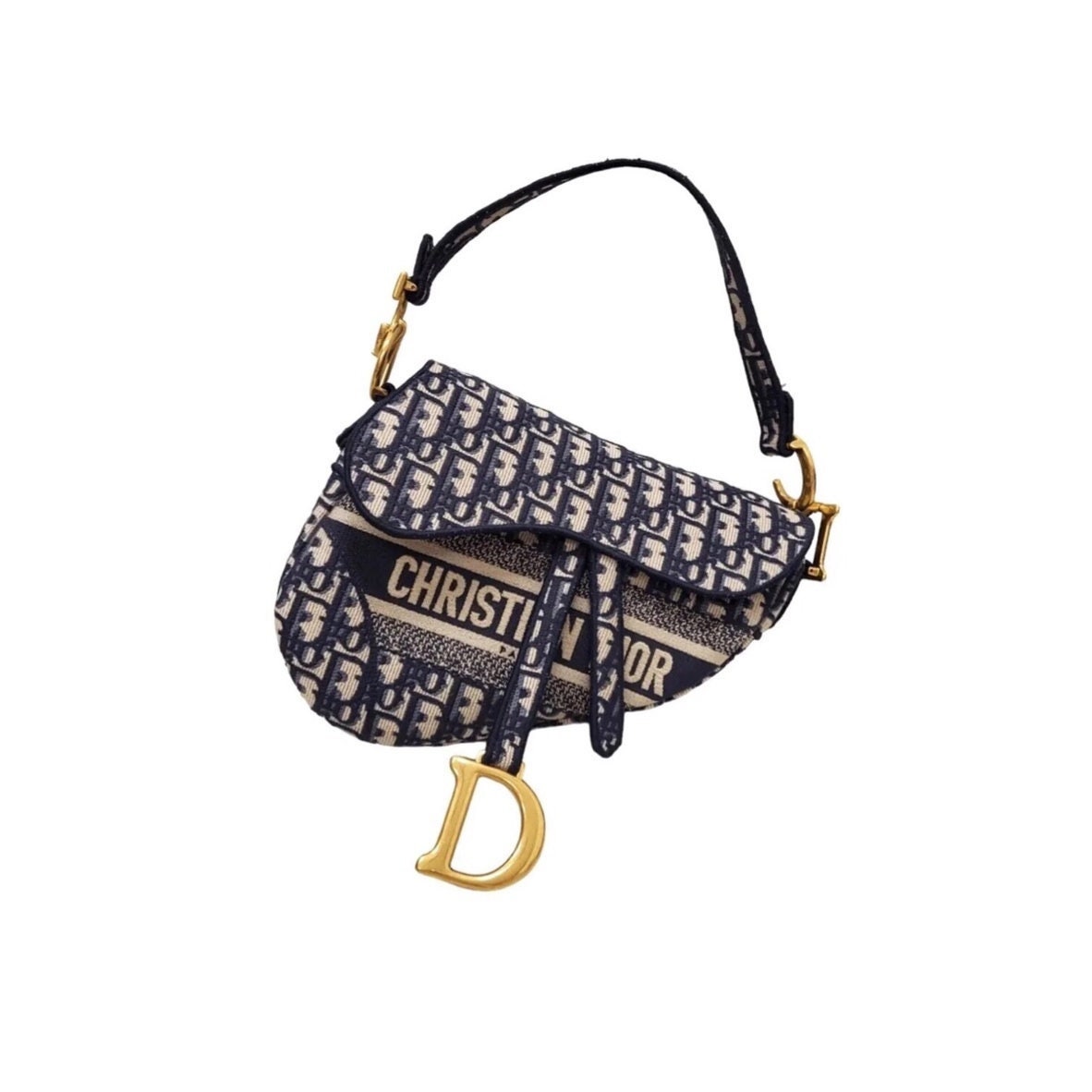 Christian Dior Dior DIOR SADDLE Saddlebag Jacquard Navy Blue / White Handbag  Shoulder Bag Lace Embroidery Embroidered CD