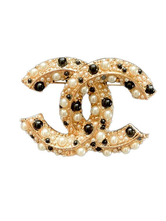 Chanel 2022 Faux Pearl & Strass 'Coco Chanel' CC Brooch - Gold