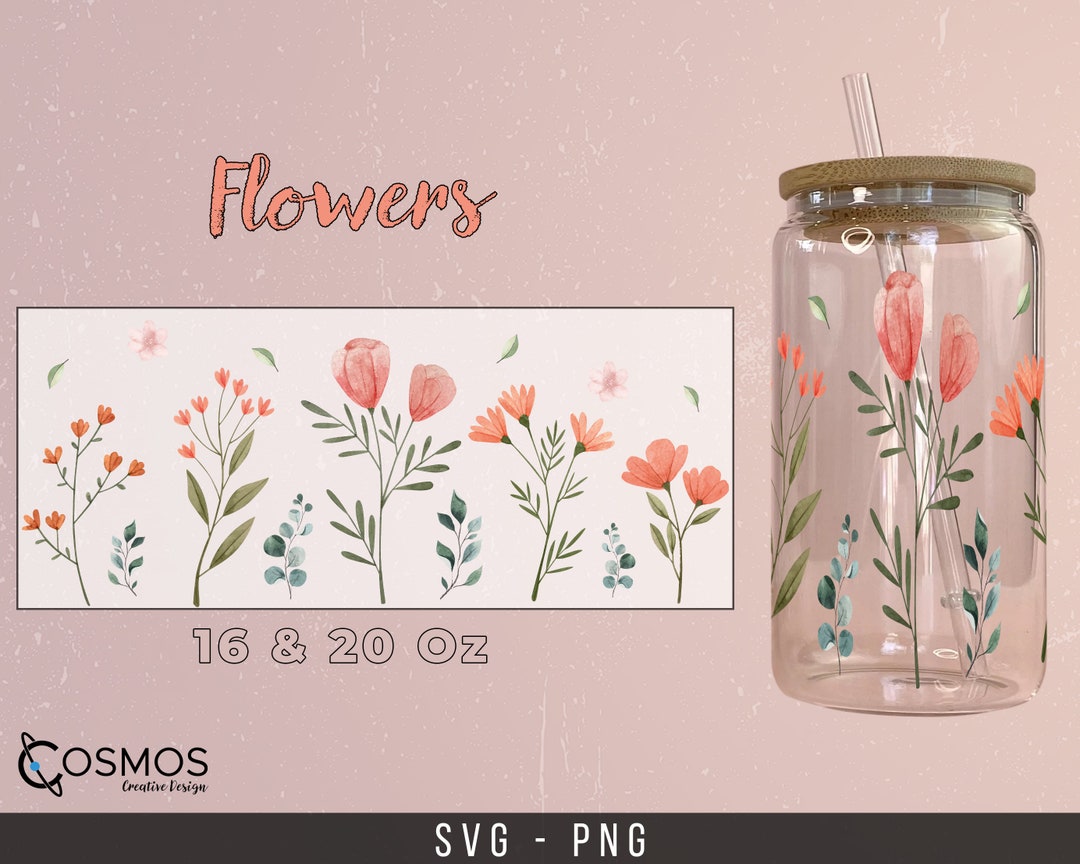 Flowers 16oz & 20oz Glass Can Svg Dxf Png Files Digital - Etsy