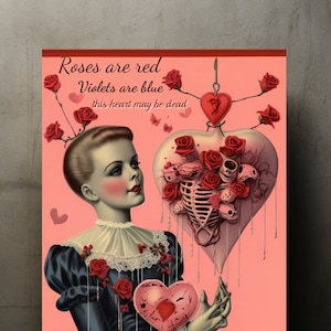 Carte de voeux, carte de Saint-Valentin, humour noir, Dark Academia, gothique, inspiration vintage