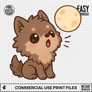 Cute Brown Puppy Digital Art PNG, Commercial Use, Instant Download, Cartoon Dog Graphic, Printable Kawaii Pet Design