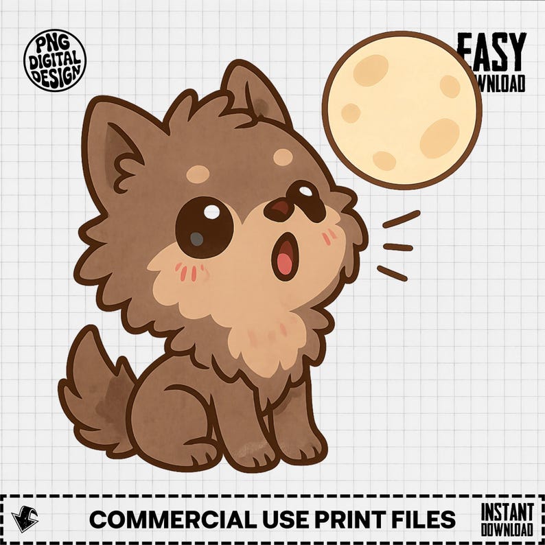 Cute Brown Puppy Digital Art PNG, Commercial Use, Instant Download, Cartoon Dog Graphic, Printable Kawaii Pet Design