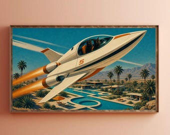 Gatos retrofuturistas en impresión digital Jet, arte de pared moderno de mediados de siglo y era espacial para enmarcar, estilo TV Art Mode.