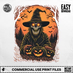 Halloween-Vogelscheuche PNG, gruselige Vogelscheuche, Halloween-Kürbisse, Vogelscheuche Sublimation, digitaler Download, Halloween-Design