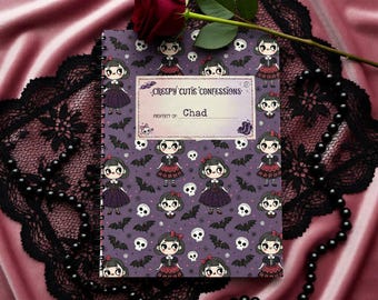 Diario Whimsygoth Creepy Cutie, regalo personalizado, cuaderno adorable personalizado, escritor de Dark Academia, notas con estética alternativa espeluznante