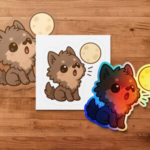 Cute Pomeranian Stickers, Colorful Dog Decals, Kawaii Pom Pom Art, Pet Lover Gift, Vibrant Colorful Dog Stickers, Moon Accents