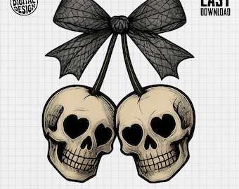 Skull Cherries Png, Spooky Skull Clipart, Goth Skull Png, Heart Eyes Sublimation, Digital Download, Cute Skull Design