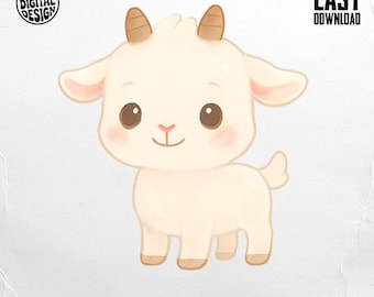 Cute Goat PNG, Farm Animal Clipart, Baby Goat Png, Goat Sublimation, Goat Illustration, Digital Download, Nursery Design