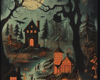 Haunted House DIGITALE DOWNLOAD, afdrukbaar Halloween, spookachtig decor