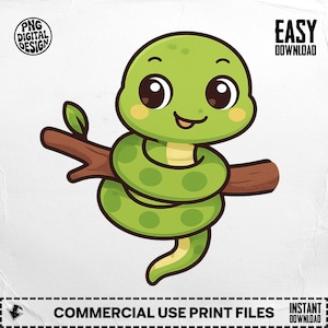 Cute Snake PNG, Green Snake Clipart, Cartoon Snake Png, Serpent Png, Snake Sublimation, Digital Download, Animal Design