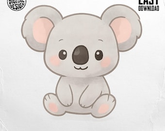 Cute Koala PNG, Kawaii Koala Clipart, Koala Bear Png, Cartoon Koala Sublimation, Digital Download, Koala Lover Design