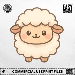 Cute Sheep PNG, Lamb Clipart, Cartoon Sheep Png, Animal Png, Sheep Sublimation, Digital Download, Cute Animal Design