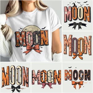BUNDLE of 7 Halloween Moon PNG, Spooky Season Digital, Halloween Decoration, Moon Clipart, Festive Design, Bow Sublimation, Digital Download