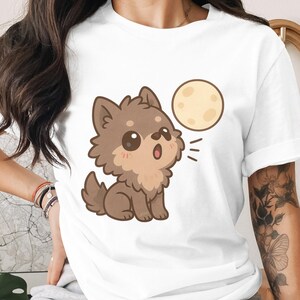 Cute Cartoon Dog T-Shirt, Kawaii Puppy Graphic Tee, Women's Casual White Top, Animal Lover Gift