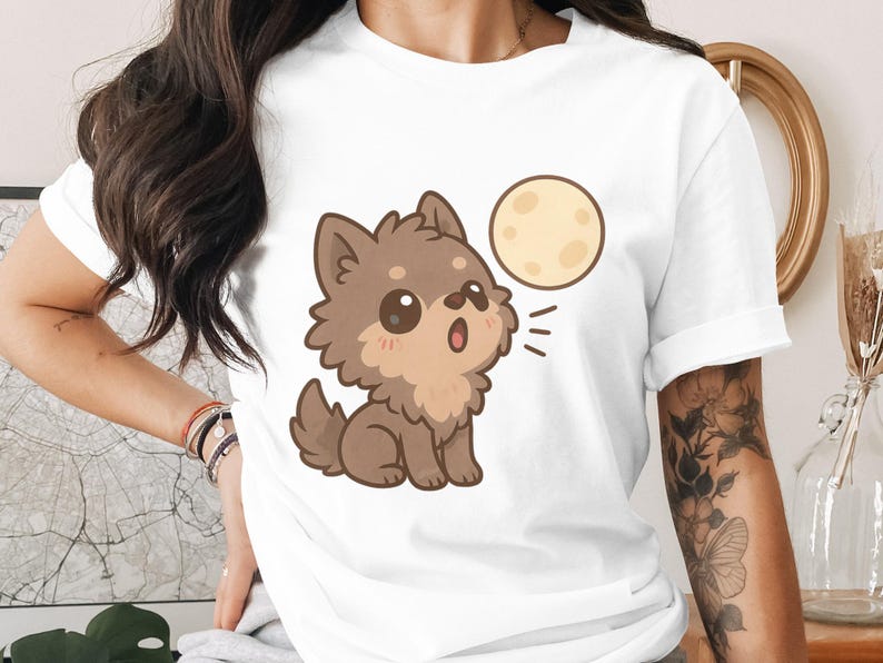 Cute Cartoon Dog T-Shirt, Kawaii Puppy Graphic Tee, Women's Casual White Top, Animal Lover Gift