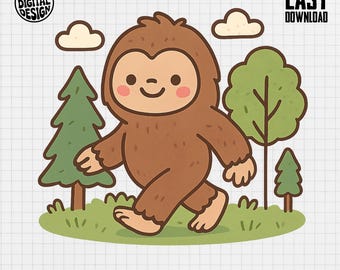 Cute Bigfoot PNG, Walking Sasquatch Clipart, Happy Bigfoot Png, Forest Png, Cartoon Bigfoot, Digital Download, Fun Design