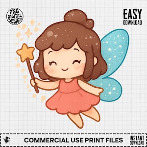 Süße Fee PNG, Fee Clipart, magischer Png, Fee mit Zauberstab Sublimation, digitaler Download, Kawaii Fee Design