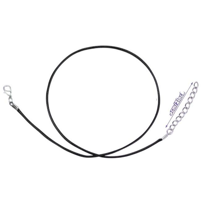 May include: A black leather cord necklace with a silver lobster clasp and a silver extension chain. The chain is 3cm/1.2 inches long.